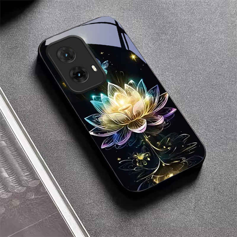 Phone Cases Motorola - Crystal Lotus Art Black Glass Phone