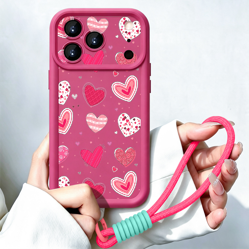Phone Cases With Straps - Love Hearts Pattern With Strap Case