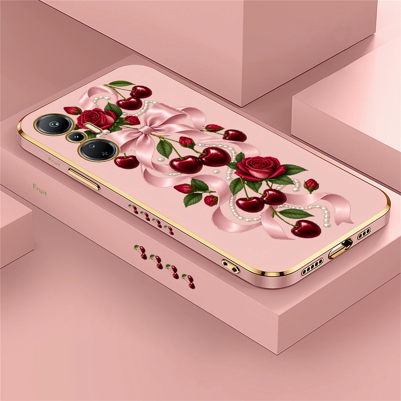Luxury Plating Case - Luxury Wine Red Cherry Pattern Phone