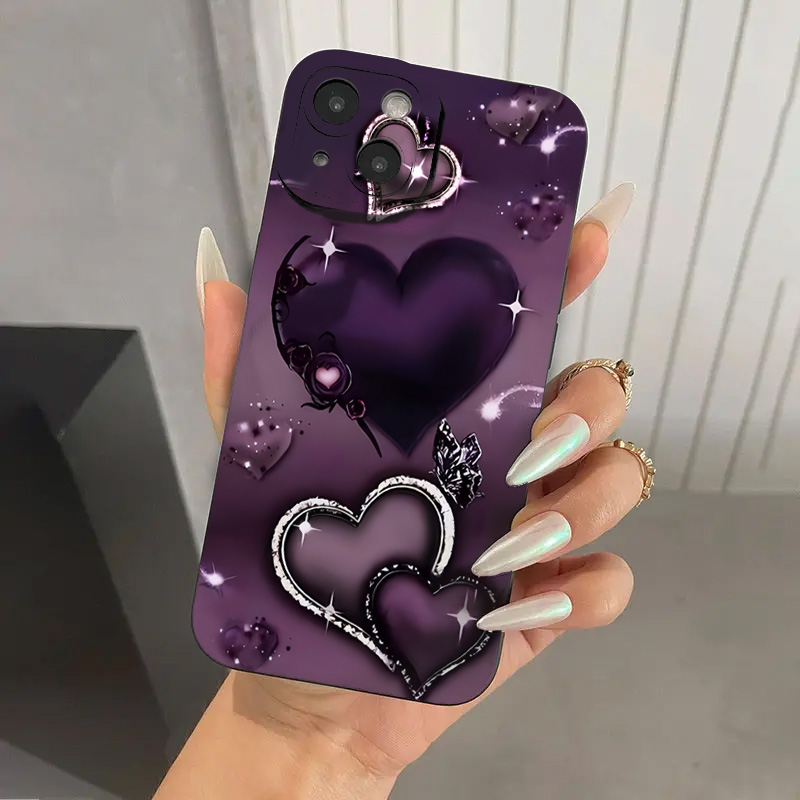 Phone Cases Designer - Purple Heart-Shaped Design TPU Phone Case