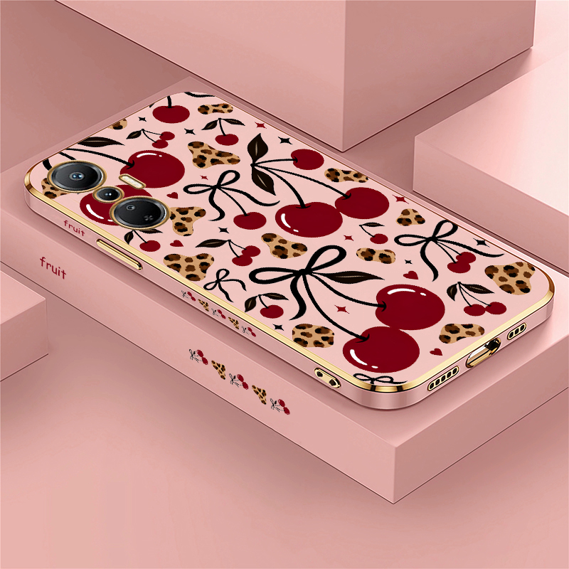 Luxury Plating Case - Luxury Wine Red Cherry Leopard Print