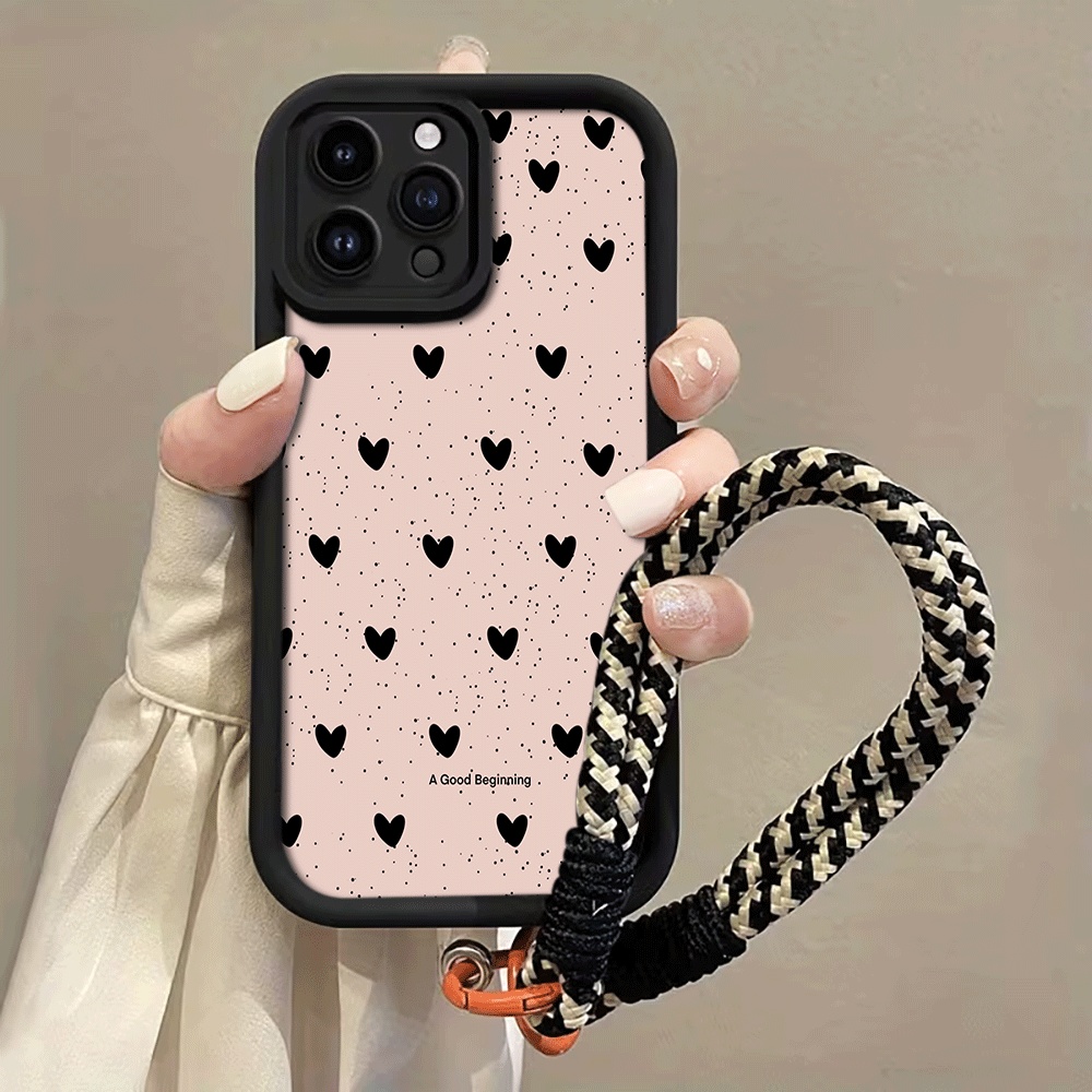 Phone Cases With Straps - Ink Splattered Black Heart Hang Strap