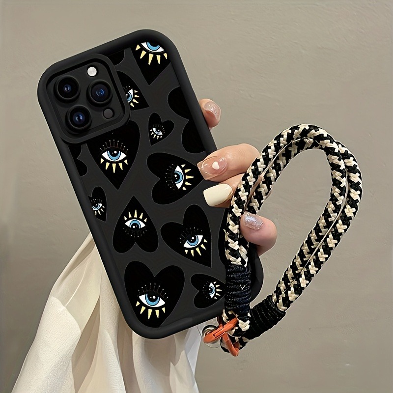 Black Love Heart Eye Hang Stra - Phone Cases With Straps 评论和价格